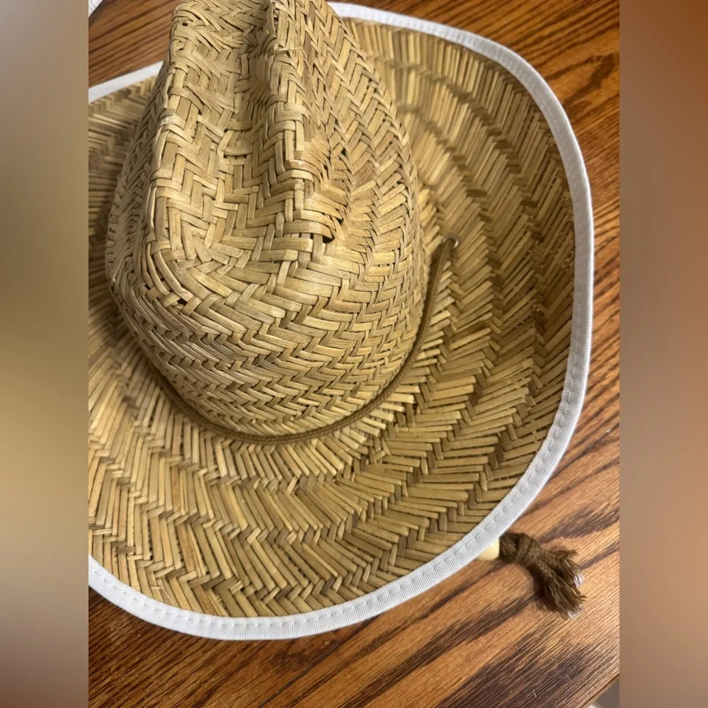 Natural Straw Cowboy Hat with White Trim NWT